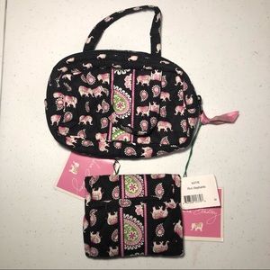 Vera Bradley PINK ELEPHANTS Wallet and Cosmetic Pouch Set Travel Bag Pouch
